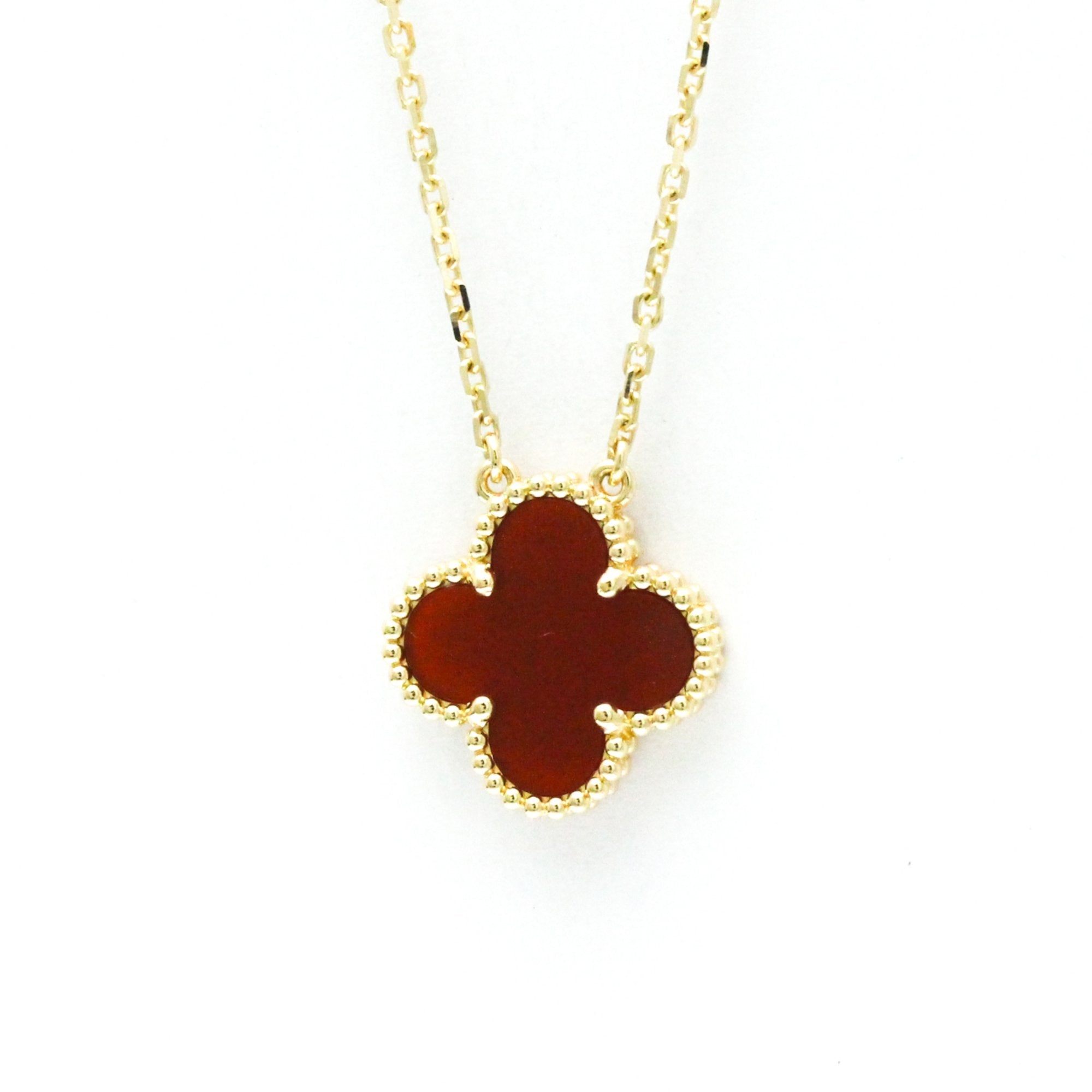 Van Cleef & Arpels // 18k Yellow Gold Vintage Alhambra Carnelian Pendant Necklace // 14.76"-16.33" // Store Display