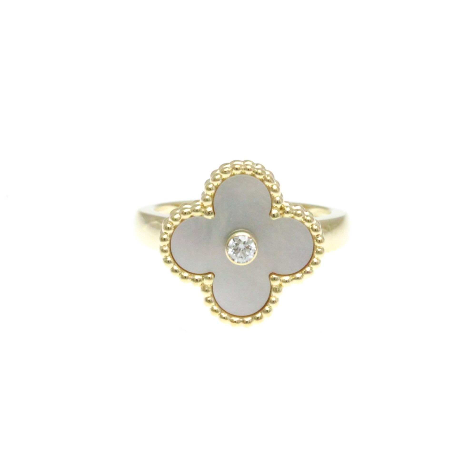 Van Cleef & Arpels // 18k Yellow Gold Alhambra Diamond + Mother of Pearl Ring // Ring Size: 5.75 // Store Display