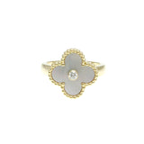 Van Cleef & Arpels // 18k Yellow Gold Alhambra Diamond + Mother of Pearl Ring // Ring Size: 5.75 // Store Display