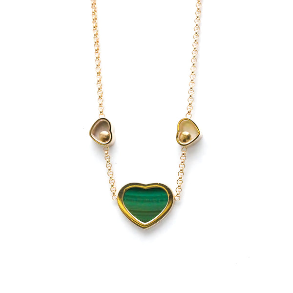 Chopard // 18k Rose Gold Happy Heart Malachite + Diamond Pendant Necklace // 14.37"-16.14" // Store Display