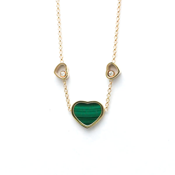 Chopard // 18k Rose Gold Happy Heart Malachite + Diamond Pendant Necklace // 14.37"-16.14" // Store Display