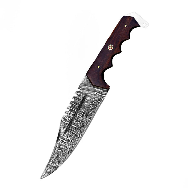 12" Ergonomic Handle Damascus Knife With Leather Sheath