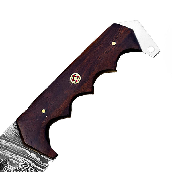 12" Ergonomic Handle Damascus Knife With Leather Sheath