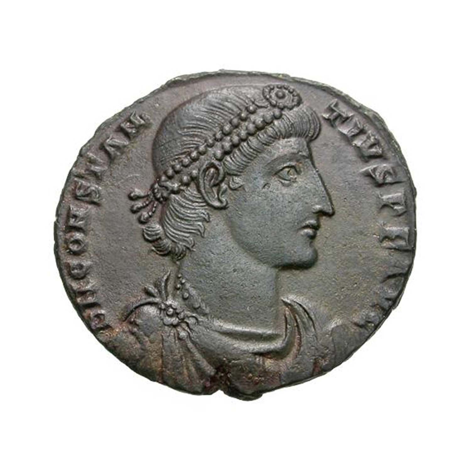 Roman Soldier Spearing Barbarian Horseman // 351-355 AD Coin