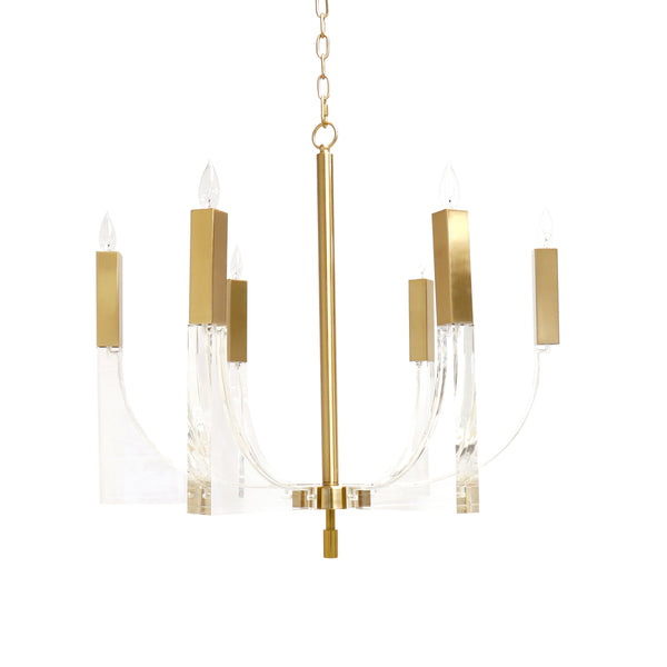 Omeara Metal & Acrylic Chandelier Light, Clear Brass