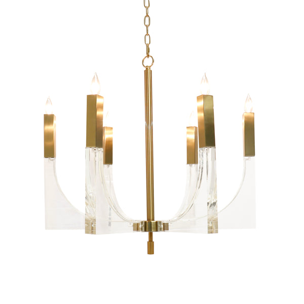 Omeara Metal & Acrylic Chandelier Light, Clear Brass
