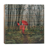 A Girl In A Red Kimono Feeds A Bird From Her Hand by Ievgeniia Bidiuk