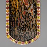 Genuine Dinosaur Bone, Pink and Yellow Sapphire Dog Tag with 18" Sterling Silver Chain