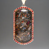 Genuine Dinosaur Bone, Pink Sapphire Dog Tag with 18" Sterling Silver Chain