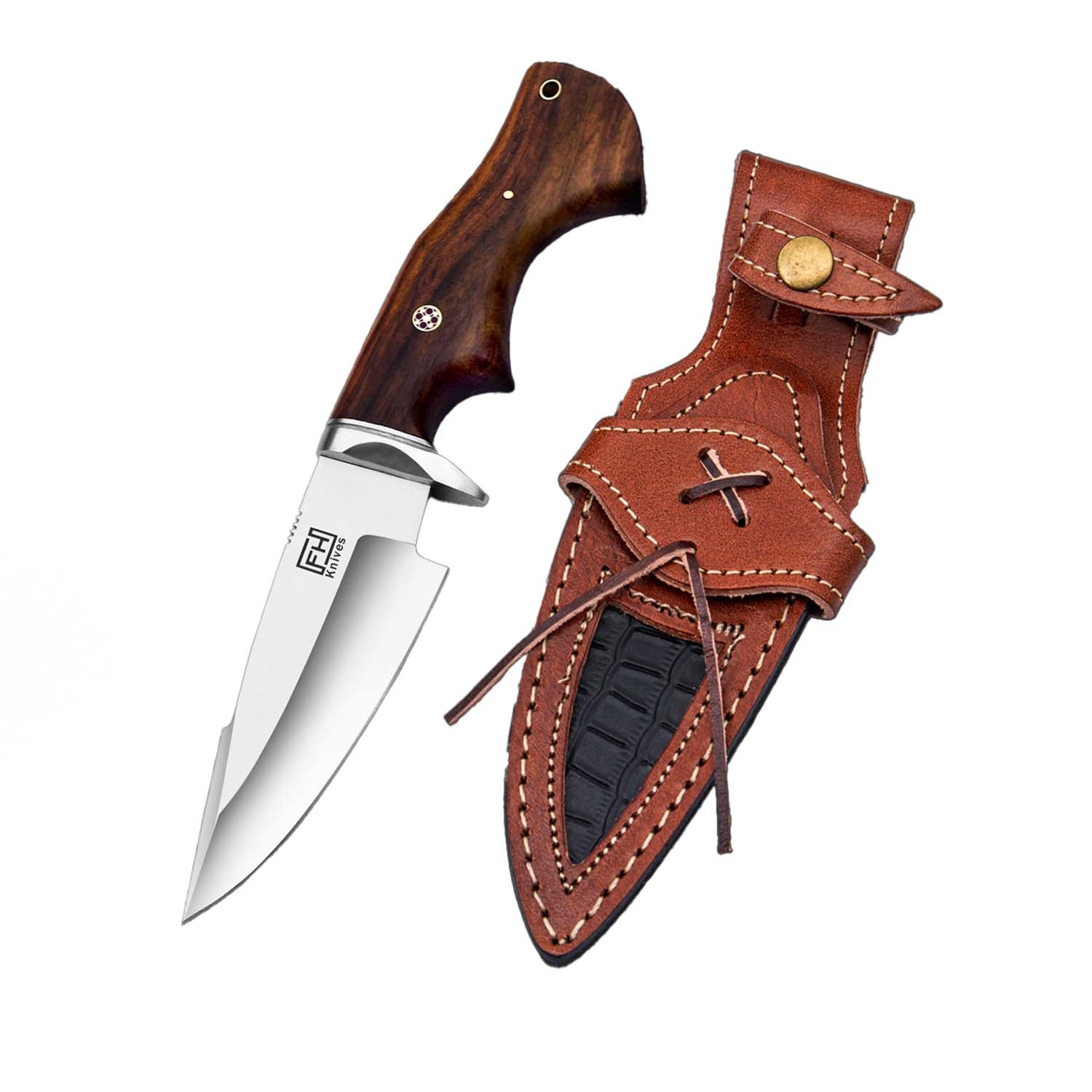10" Walnut Wood Handle-Stainless Steel Knife With Leather Sheath