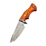10" Orange Wood Handle-Damascus Knife With Leather Sheath