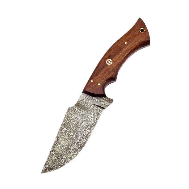 9.5" Damascus Knife With Leather Sheath